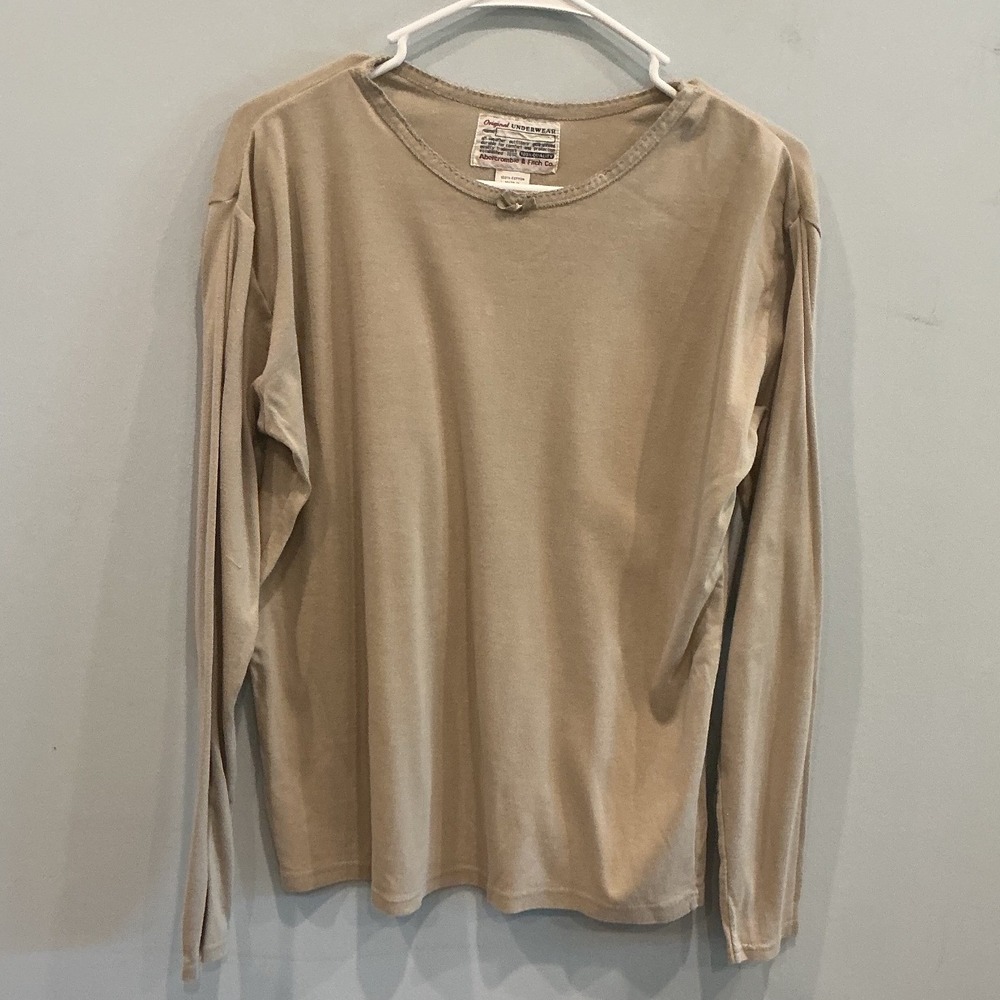 Vtg Abercrombie & Fitch Womens Cotton Long Sleeve Top M Taupe Bow 90s Outdoor